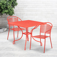 Flash Furniture CO-35SQ-03CHR2-RED-GG 35.5" Square Table Set with 2 Round Back Chairs in Coral